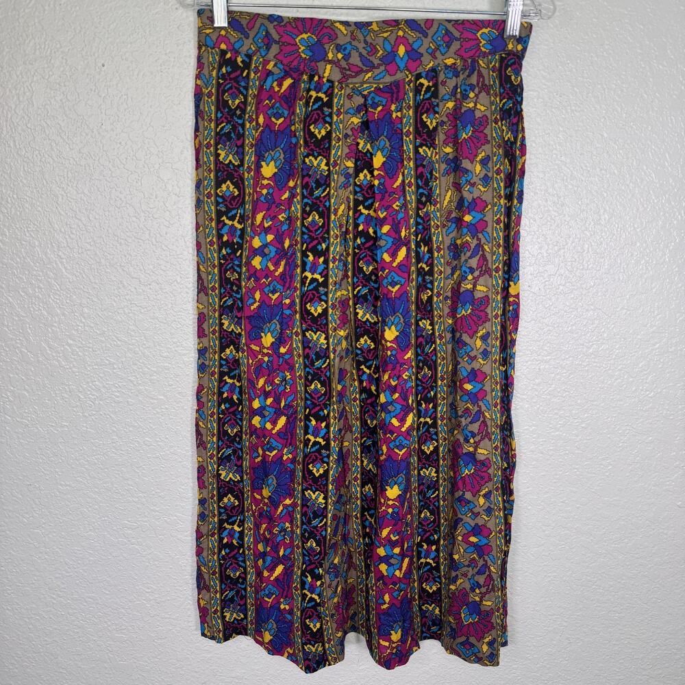 Vintage Skirt Womens 11 12 Colorful Floral Retro Rayon USA 90s Greenwich Square